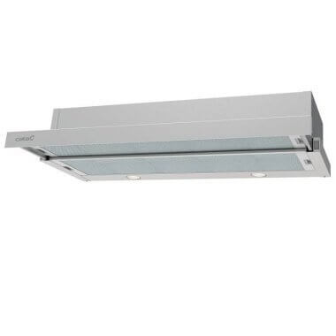 Cata TF-2003/90/D duralum alu beépíthető teleszkópos páraelszívó, 90 cm, 390 m³/h, 2 fokozat, mechanikus vezérlés, led világítás